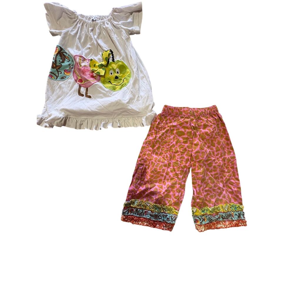 LaJenns Girls Outfit Size 3T Off Shoulder Top Leopard Print Ruffle Pants Set